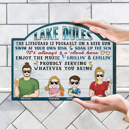 Pool Rules Swim At Your Own Risk Grilling Kids - Home Decor, Backyard Decor, Gift For Her, Him, Family, Couples - Personalized Custom Shaped Wood Sign