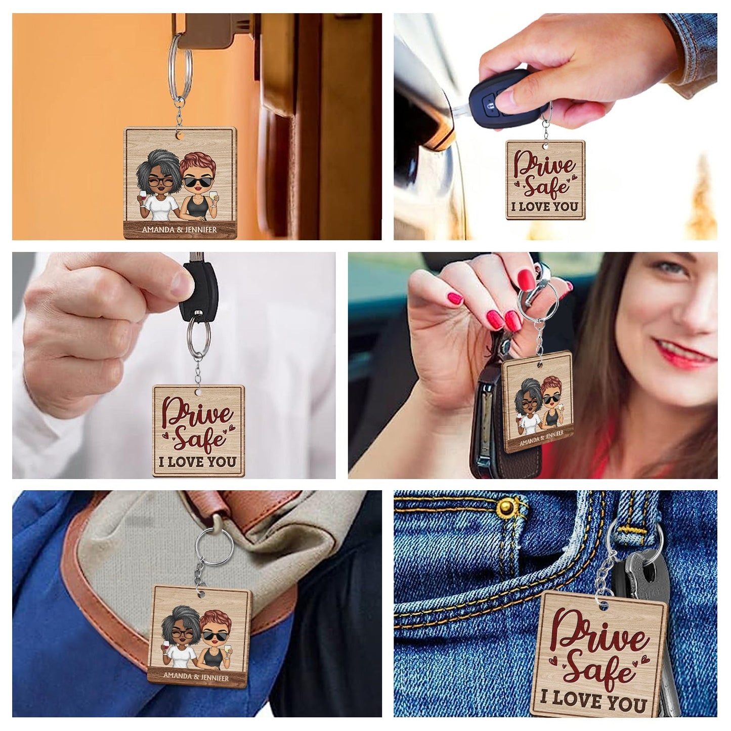 Drive Safe I Love You - Anniversary, Birthday Gifts For Couples, Husband, Wife, Lovers - Personalized Wooden Keychain