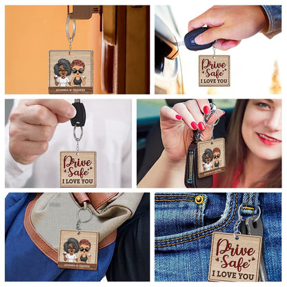 Drive Safe I Love You - Anniversary, Birthday Gifts For Couples, Husband, Wife, Lovers - Personalized Wooden Keychain
