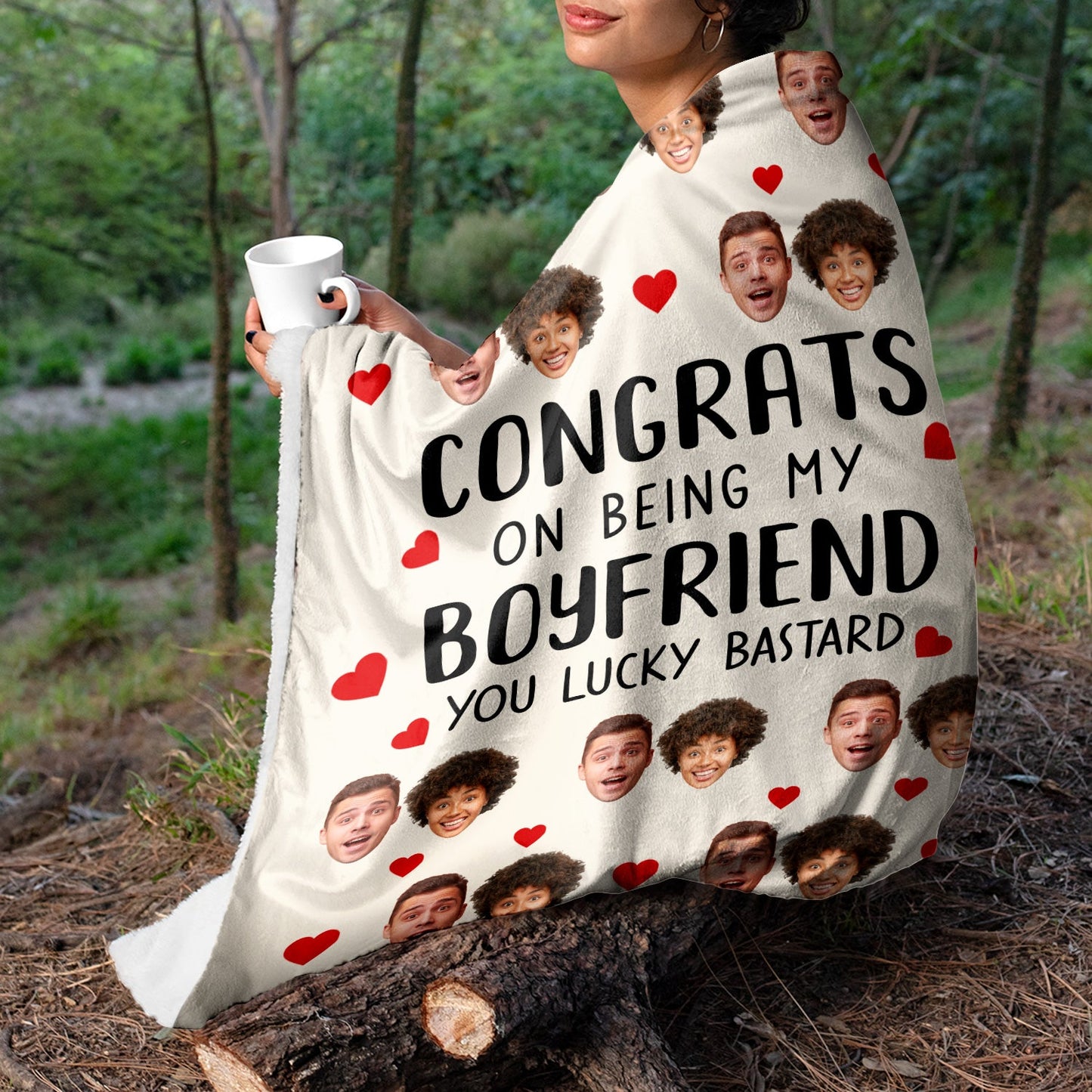 Custom Photo Congrats On Being My Husband - Anniversary, Vacation, Funny Gift For Couples, Family - Personalized Fleece Blanket