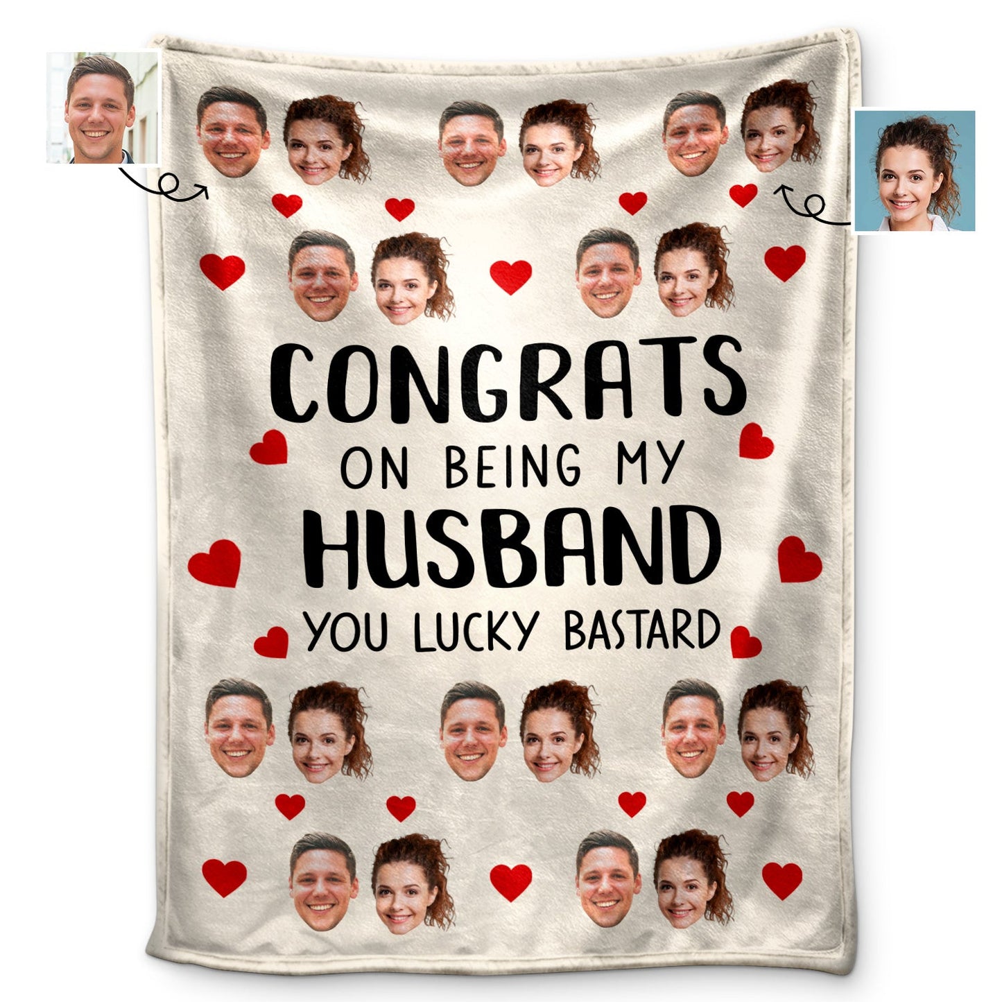 Custom Photo Congrats On Being My Husband - Anniversary, Vacation, Funny Gift For Couples, Family - Personalized Fleece Blanket
