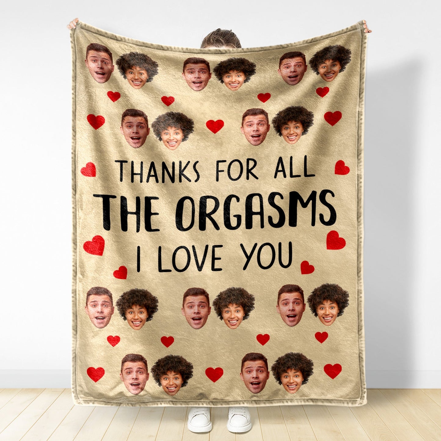 Custom Photo Thanks For All The Orgasms - Anniversary, Vacation, Funny Gift For Couples, Family - Personalized Fleece Blanket