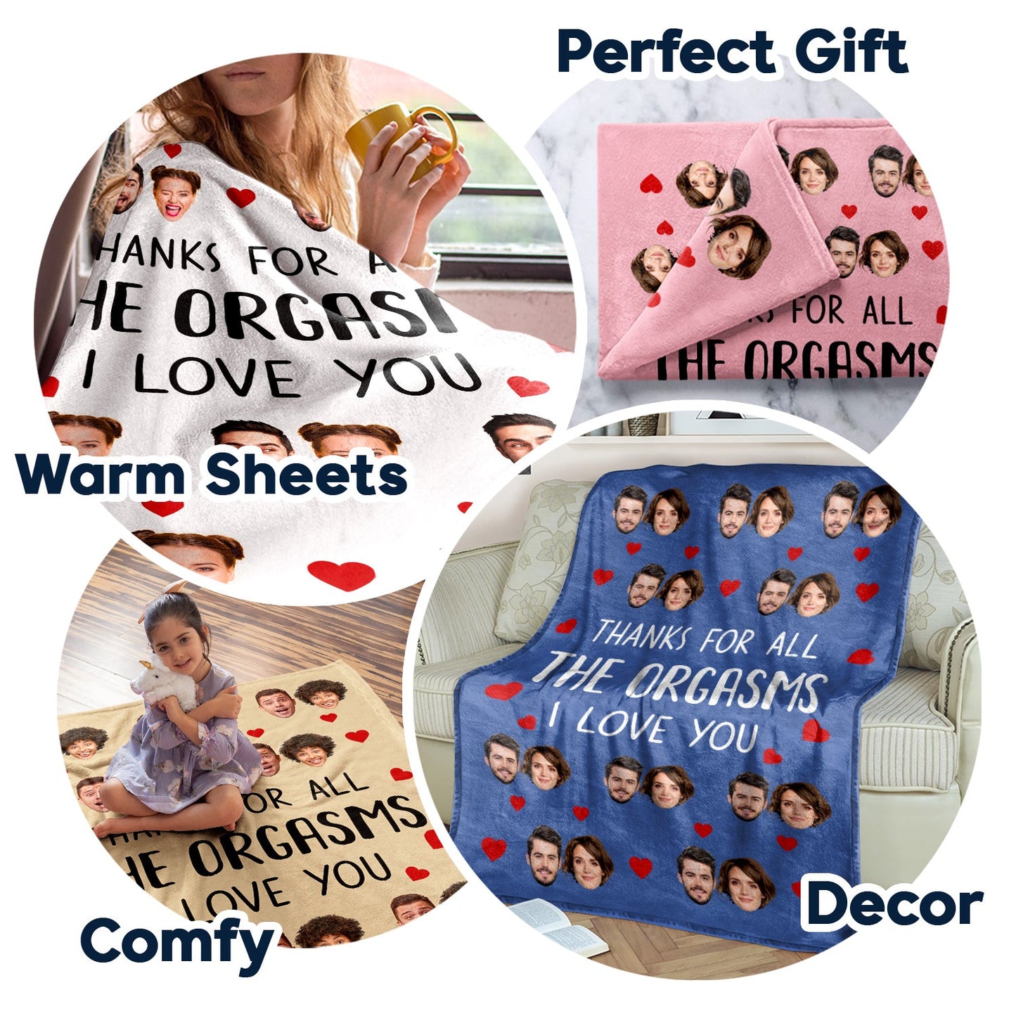 Custom Photo Thanks For All The Orgasms - Anniversary, Vacation, Funny Gift For Couples, Family - Personalized Fleece Blanket