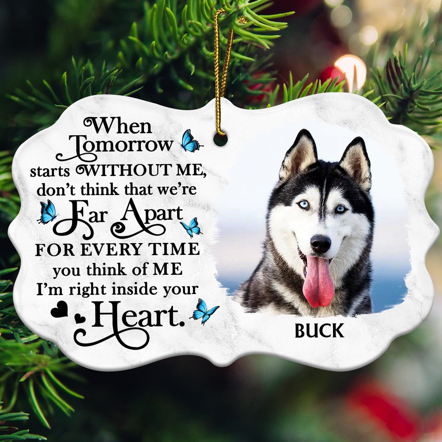 Custom Photo When Tomorrow Starts Without Me - Christmas, Memorial Gift For Dog Lovers, Cat Lovers - Personalized Medallion Ceramic Ornament