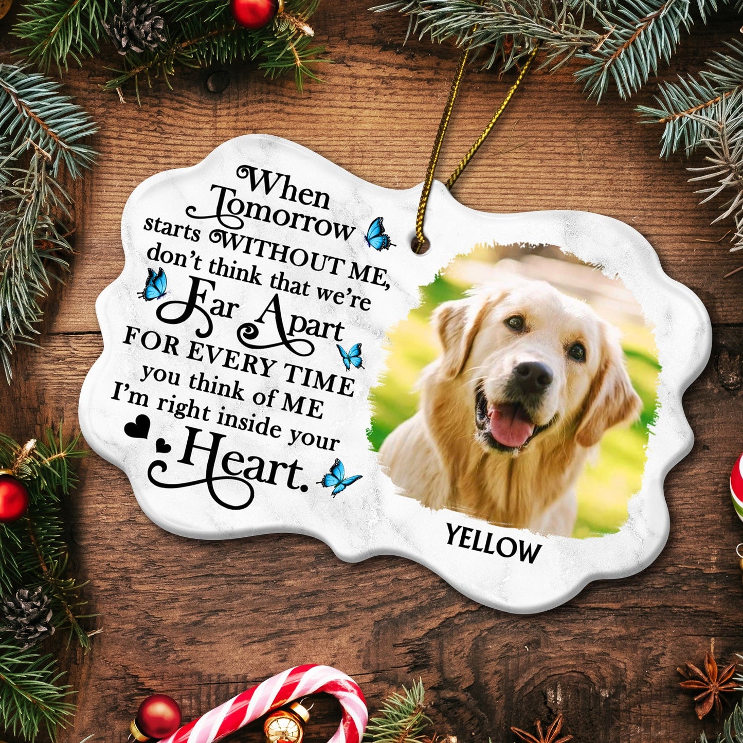 Custom Photo When Tomorrow Starts Without Me - Christmas, Memorial Gift For Dog Lovers, Cat Lovers - Personalized Medallion Ceramic Ornament