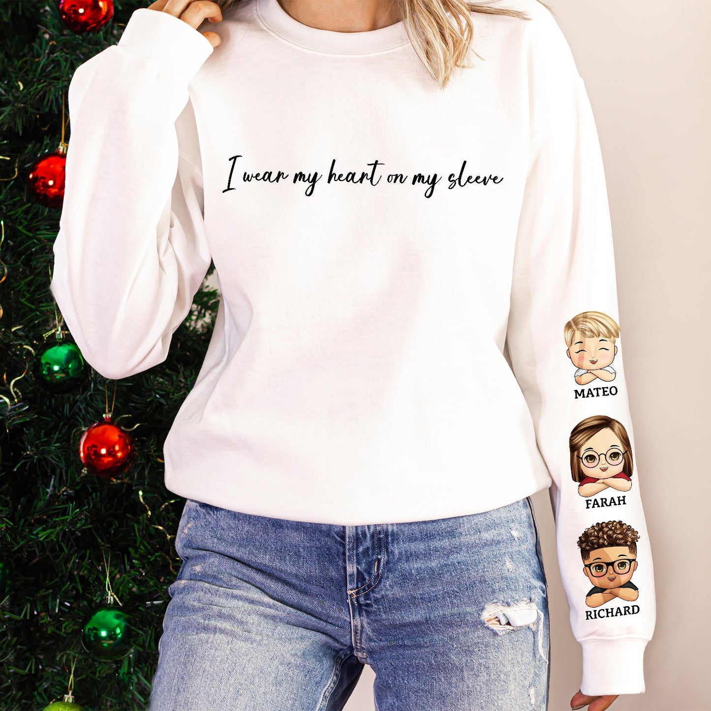 I Wear My Heart On My Sleeve Kid - Gift For Mom, Grandma, Besties, Sisters - Personalized Sweatshirt With Sleeve Imprint