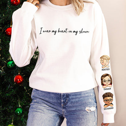I Wear My Heart On My Sleeve Kid - Gift For Mom, Grandma, Besties, Sisters - Personalized Sweatshirt With Sleeve Imprint