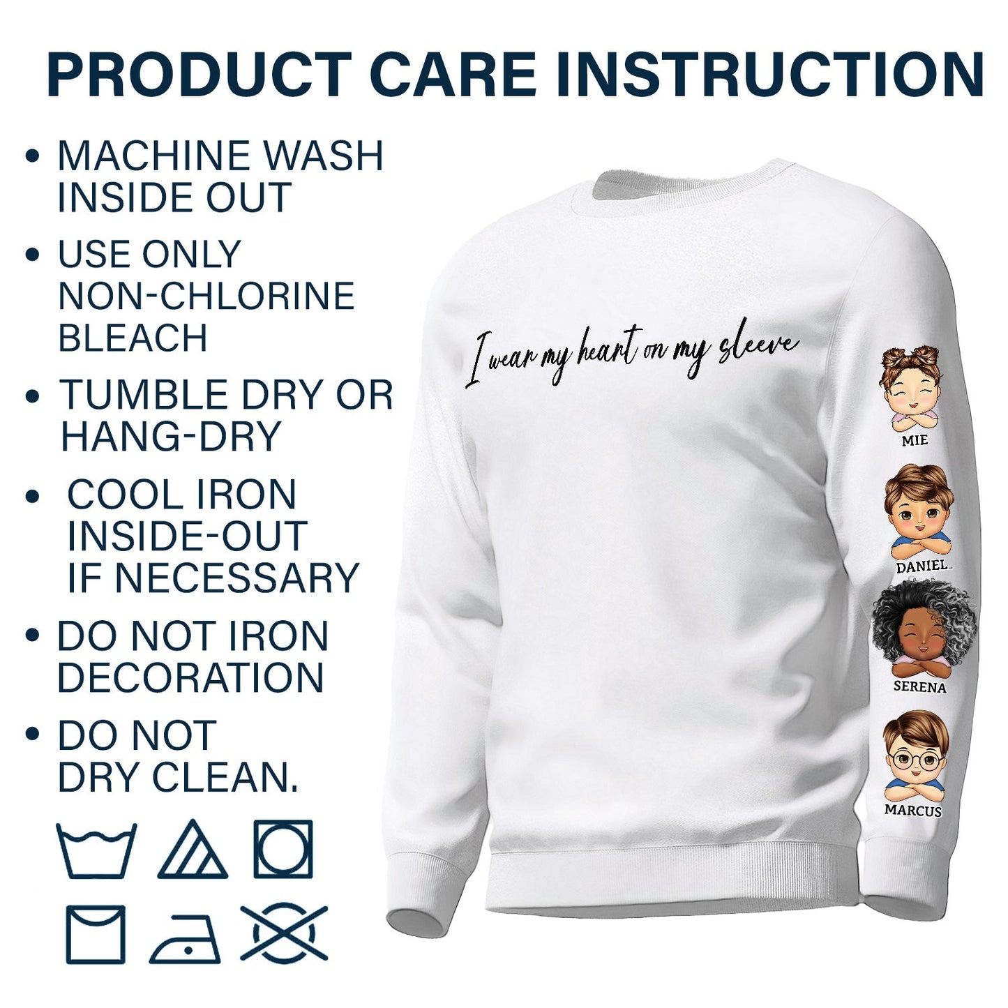 I Wear My Heart On My Sleeve Kid - Gift For Mom, Grandma, Besties, Sisters - Personalized Sweatshirt With Sleeve Imprint