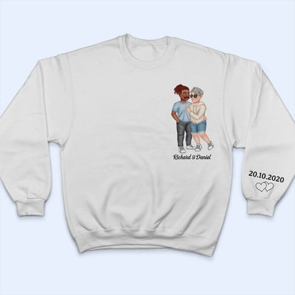 Arm In Arm Couple - Gift For Couples, Husband, Wife - Personalized Sweatshirt With Sleeve Imprint