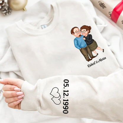 Arm In Arm Couple - Gift For Couples, Husband, Wife - Personalized Sweatshirt With Sleeve Imprint