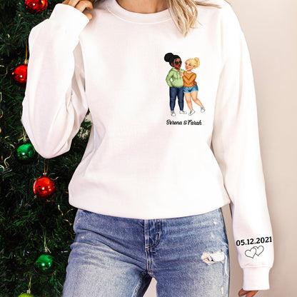 Arm In Arm Couple - Gift For Couples, Husband, Wife - Personalized Sweatshirt With Sleeve Imprint
