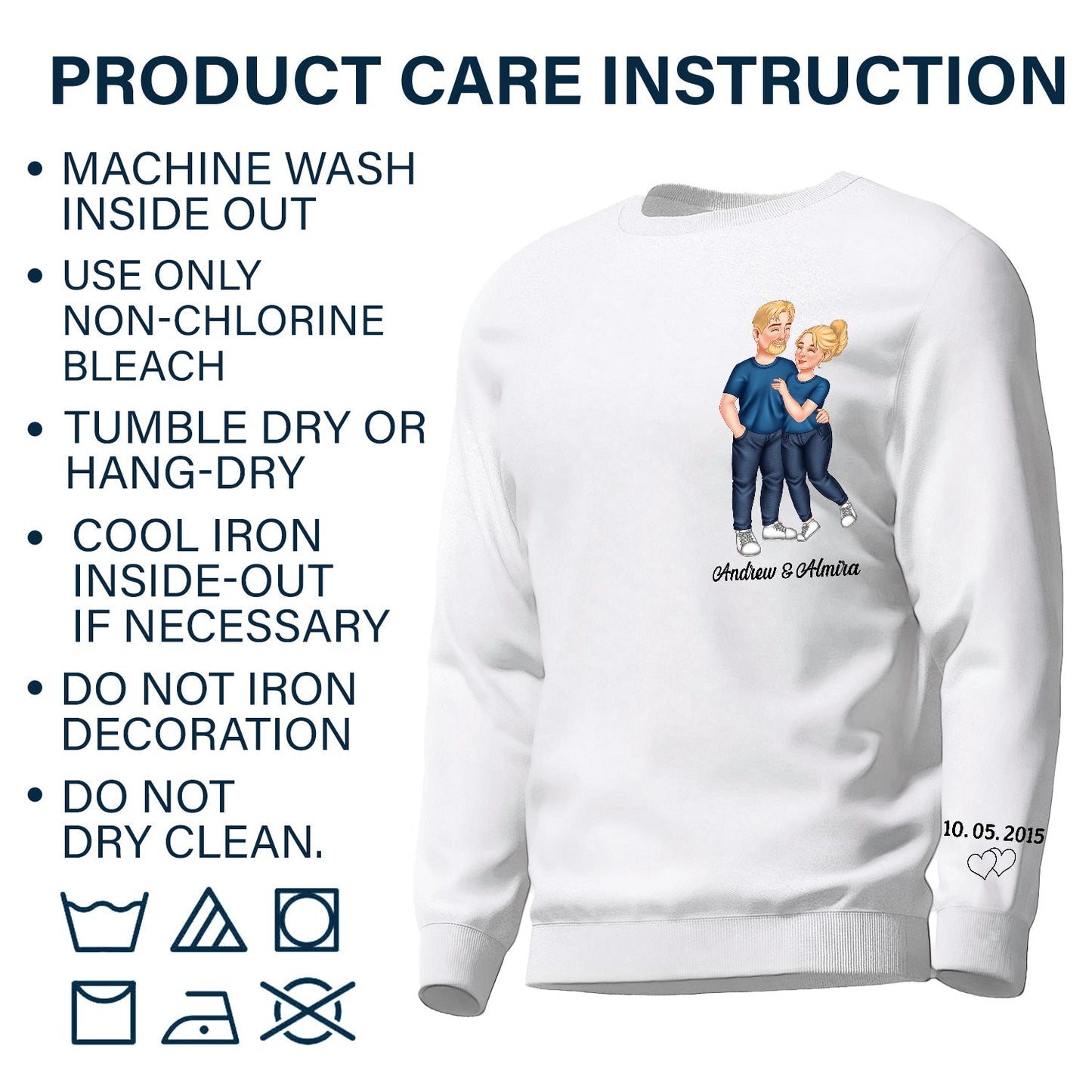 Arm In Arm Couple - Gift For Couples, Husband, Wife - Personalized Sweatshirt With Sleeve Imprint