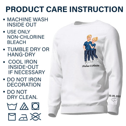 Arm In Arm Couple - Gift For Couples, Husband, Wife - Personalized Sweatshirt With Sleeve Imprint