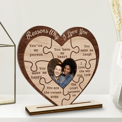 Custom Photo Reasons Why I Love You - Gift For Couples, Husband, Wife - Personalized Custom Shaped 2-Layered Wooden Plaque