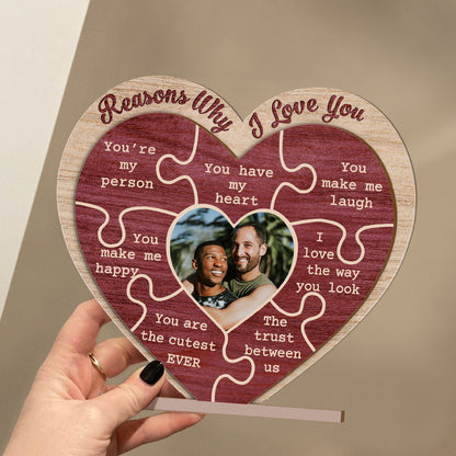 Custom Photo Reasons Why I Love You - Gift For Couples, Husband, Wife - Personalized Custom Shaped 2-Layered Wooden Plaque