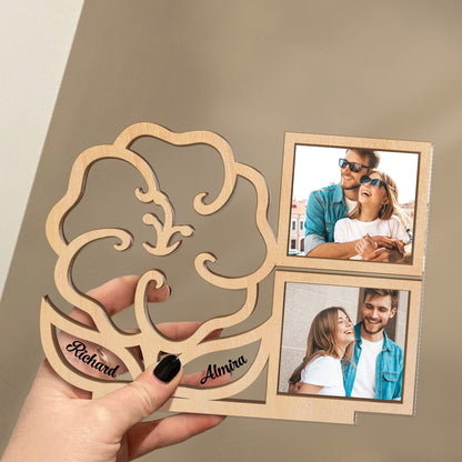 Custom Photo Flower Jewelry Holder - Gift For Spouse, Husband, Wife, Couple - Personalized Custom Shaped 2-Layered Acrylic Wooden Plaque