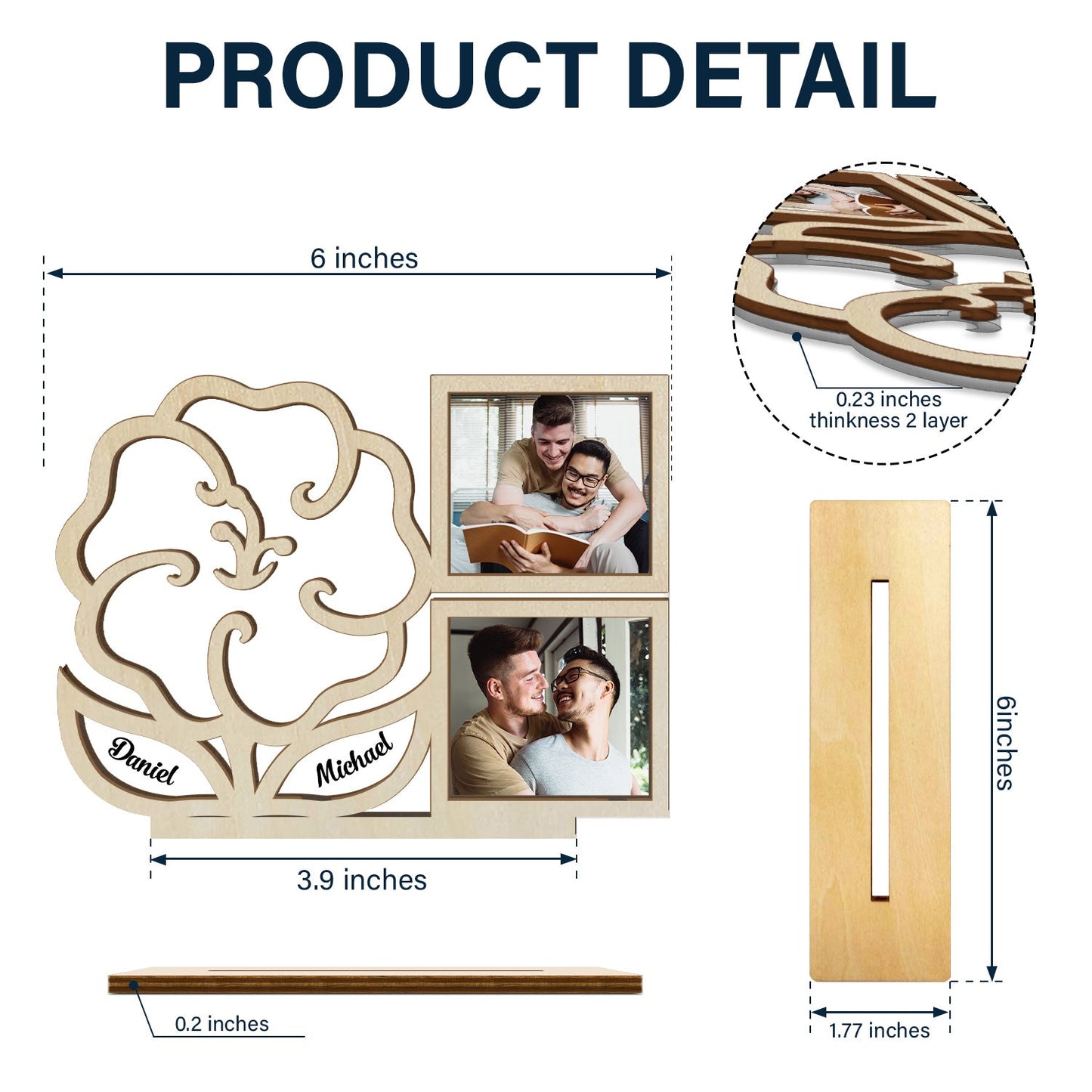 Custom Photo Flower Jewelry Holder - Gift For Spouse, Husband, Wife, Couple - Personalized Custom Shaped 2-Layered Acrylic Wooden Plaque