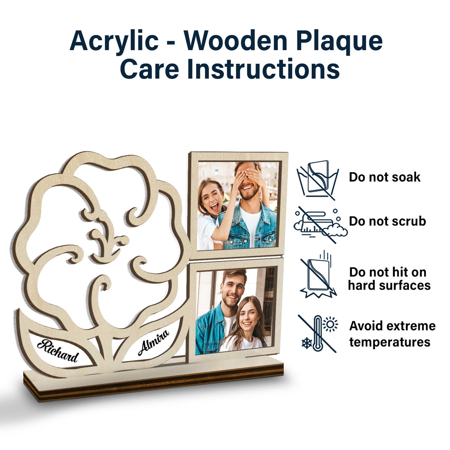 Custom Photo Flower Jewelry Holder - Gift For Spouse, Husband, Wife, Couple - Personalized Custom Shaped 2-Layered Acrylic Wooden Plaque