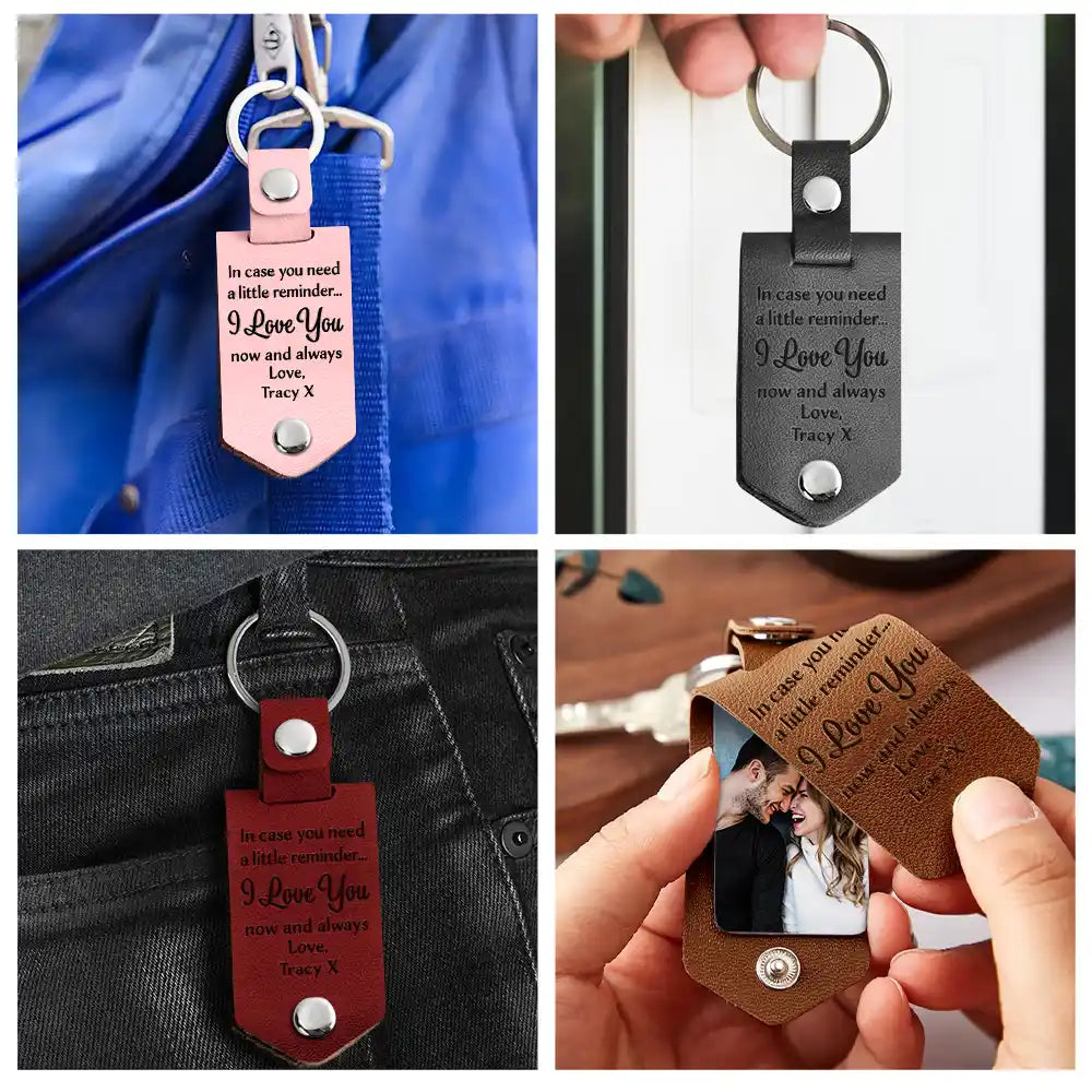 Custom Photo In Case You Need A Little Reminder - Gift For Couples, Husband, Wife - Personalized Leather Photo Keychain