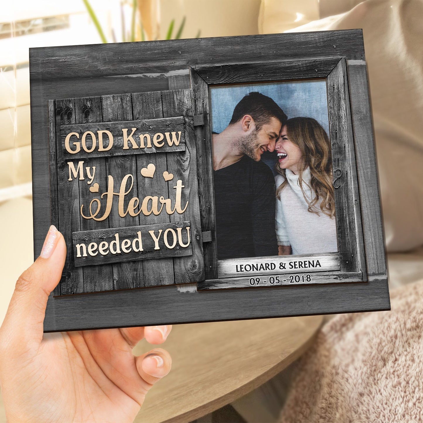 Custom Photo God Knew My Heart Needed You - Loving, Anniversary Gift For Couple, Spouse, Husband, Wife - Personalized 2-Layered Wooden Plaque With Stand