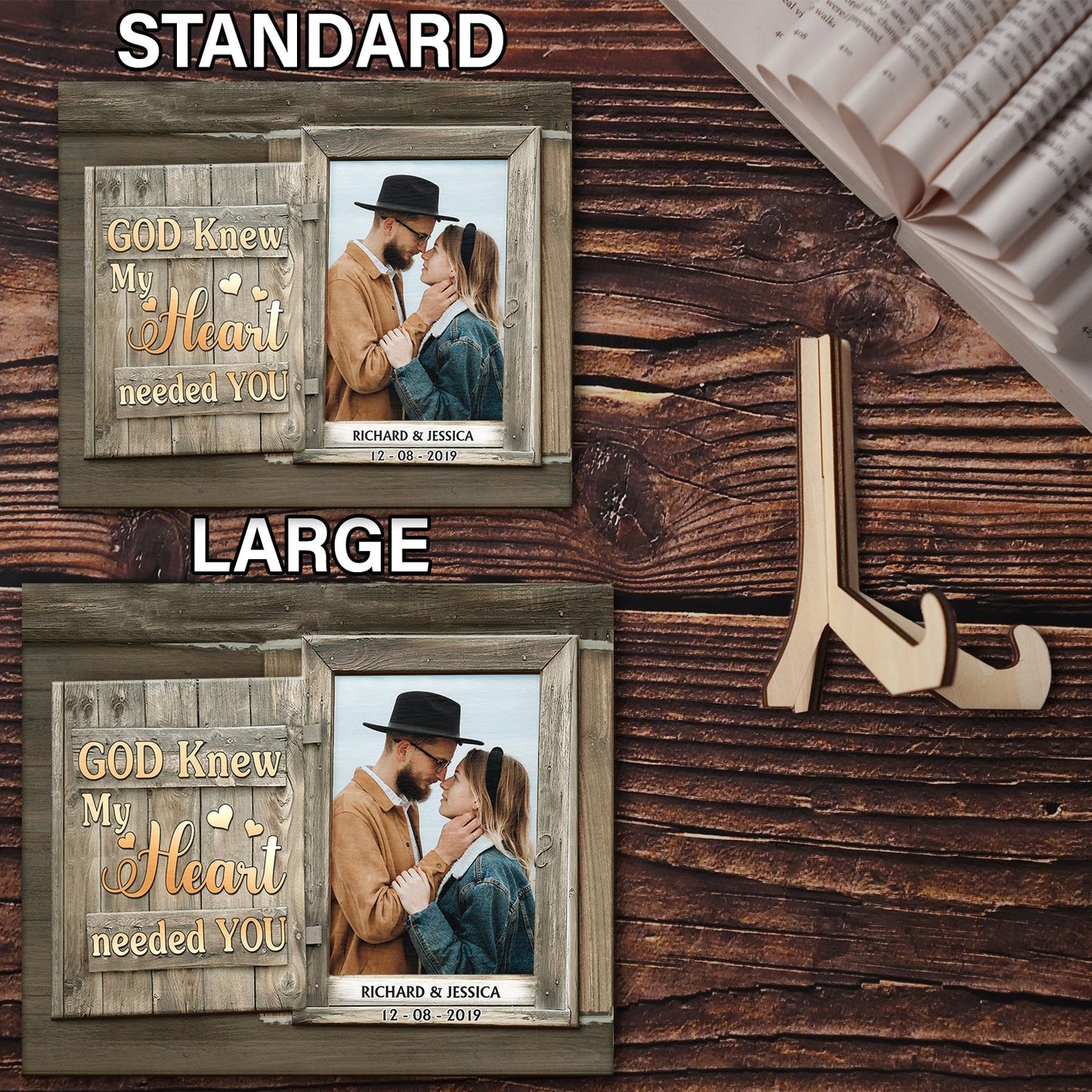 Custom Photo God Knew My Heart Needed You - Loving, Anniversary Gift For Couple, Spouse, Husband, Wife - Personalized 2-Layered Wooden Plaque With Stand