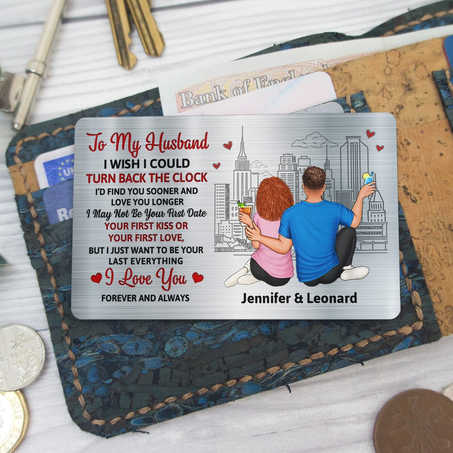 I Wish I Could Turn Back The Clock - Gift For Couples, Husband, Wife - Personalized Aluminum Wallet Card