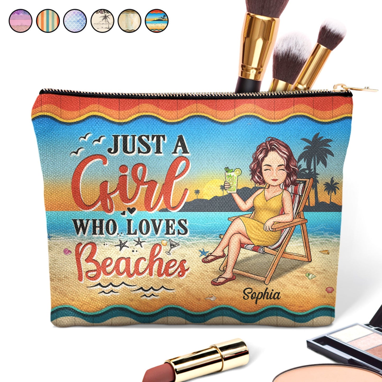 Just A Girl Who Loves Beaches - Gift For Women, Mom, Traveling Lovers, Beach Lovers - Personalized Cosmetic Bag