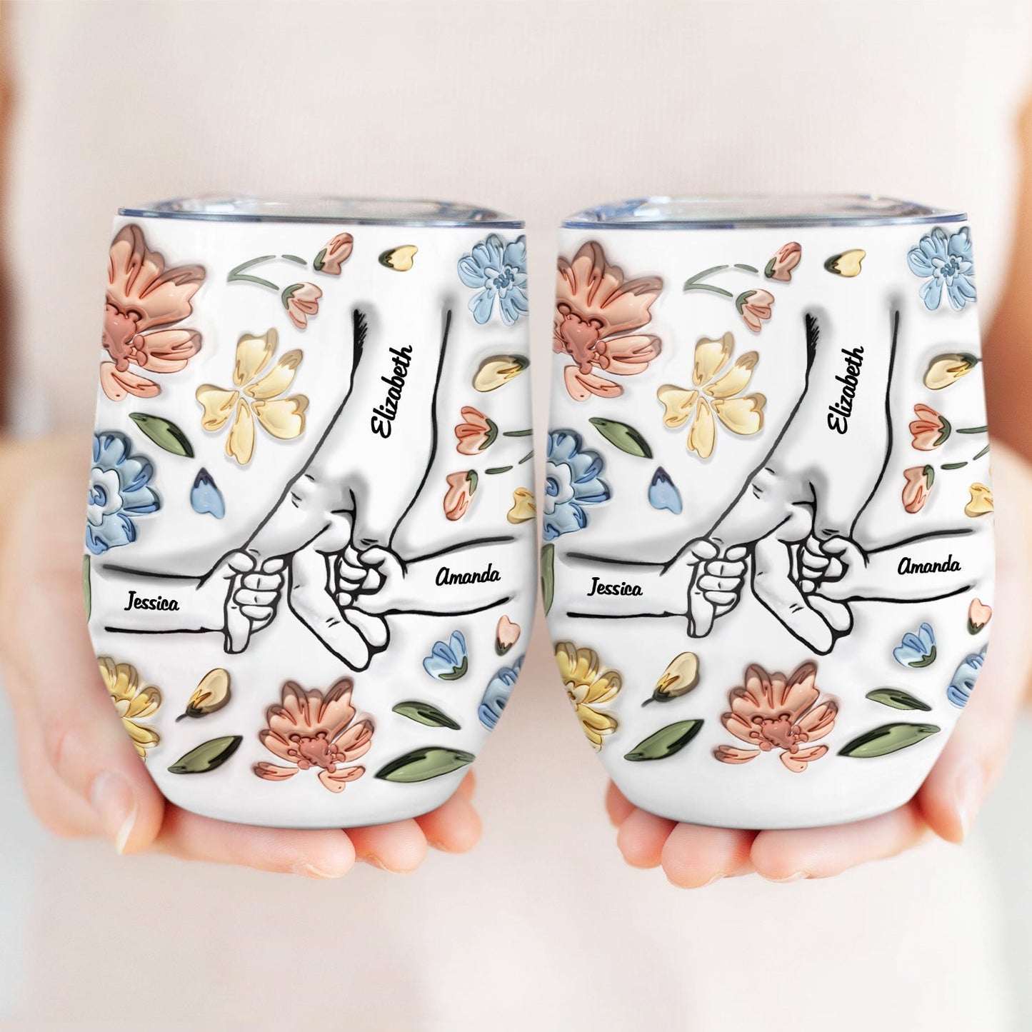 Hand In Hand, I Will Always Protect You - Gift For Mom, Grandma - 3D Inflated Effect Printed Cup - Personalized Wine Tumbler