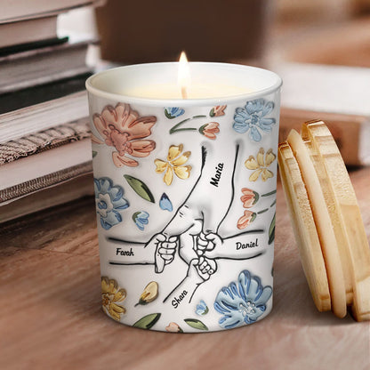 Hand In Hand, I Will Always Protect You - Gift For Mom, Grandma - 3D Inflated Effect Printed Candle, Personalized Scented Candle With Wooden Lid