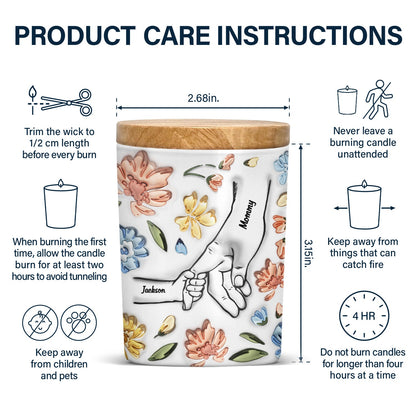 Hand In Hand, I Will Always Protect You - Gift For Mom, Grandma - 3D Inflated Effect Printed Candle, Personalized Scented Candle With Wooden Lid