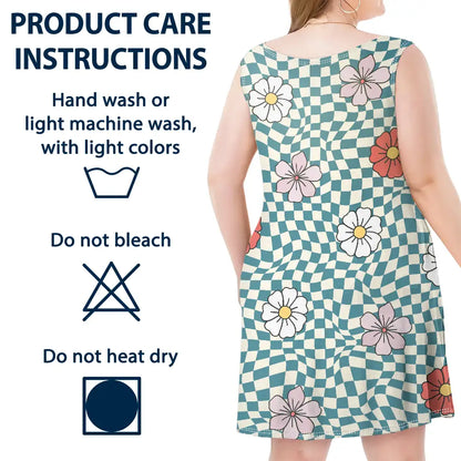 Cartoon Woman Retro Traveling Beach Poolside Swimming Picnic - Personalized Sleeveless Tank Dress