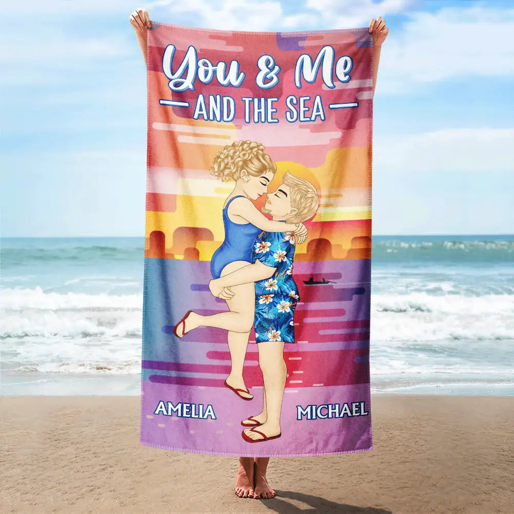 You Me And The Sea Love To The Beach And Back - Personalized Beach Towel