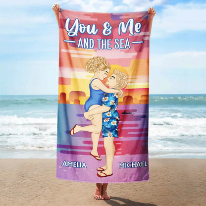 You Me And The Sea Love To The Beach And Back - Personalized Beach Towel