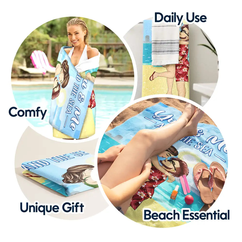 You Me And The Sea Love To The Beach And Back - Personalized Beach Towel