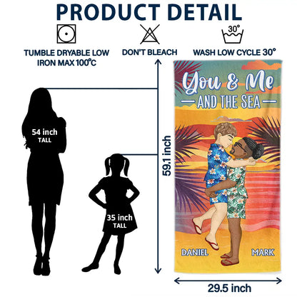 You Me And The Sea Love To The Beach And Back - Personalized Beach Towel