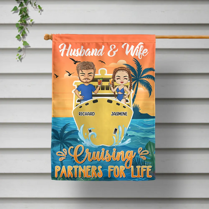 Husband And Wife Cruising Partners For Life - Personalized Flag