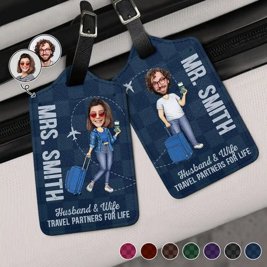 Custom Photo Husband & Wife Travel Partners For Life - Personalized Combo 2 Luggage Tags