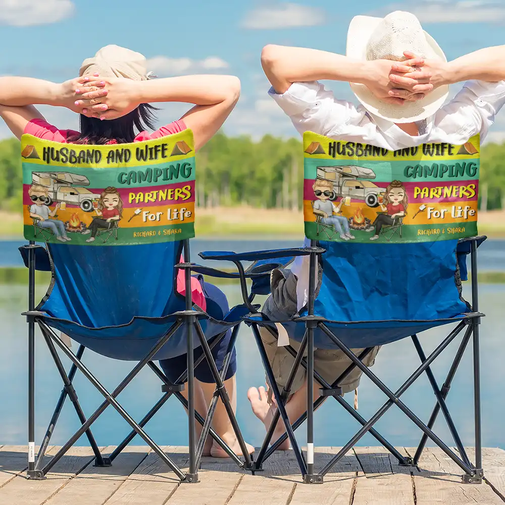 Husband And Wife Camping Partners For Life - Personalized Folding Chair Cover