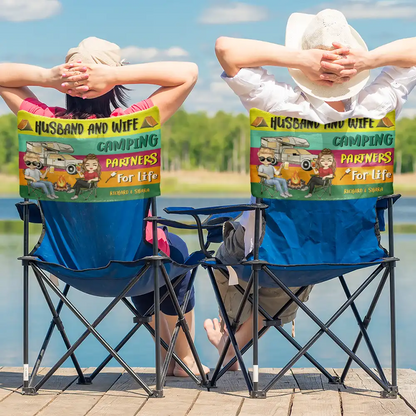 Husband And Wife Camping Partners For Life - Personalized Folding Chair Cover