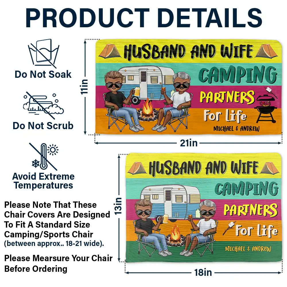 Husband And Wife Camping Partners For Life - Personalized Folding Chair Cover