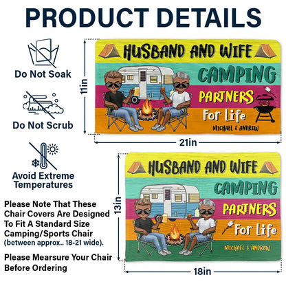 Husband And Wife Camping Partners For Life - Personalized Folding Chair Cover