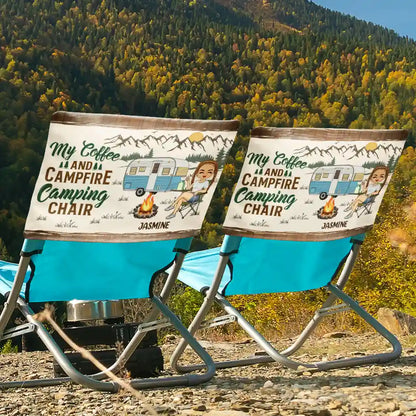 My Coffee And Campfire Camping Chair - Personalized Folding Chair Cover