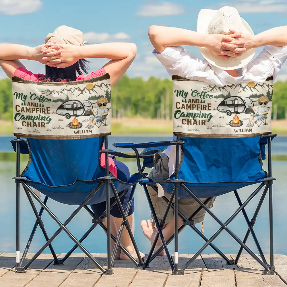 My Coffee And Campfire Camping Chair - Personalized Folding Chair Cover