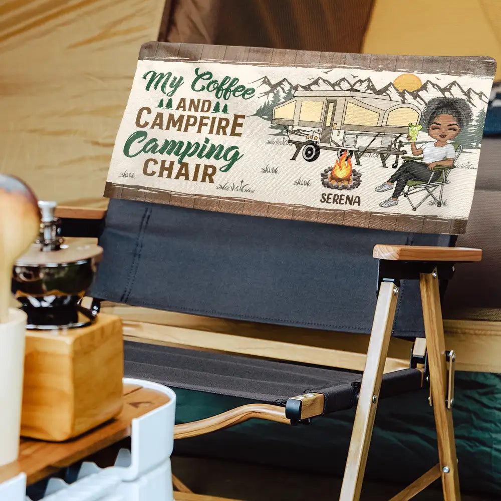 My Coffee And Campfire Camping Chair - Personalized Folding Chair Cover
