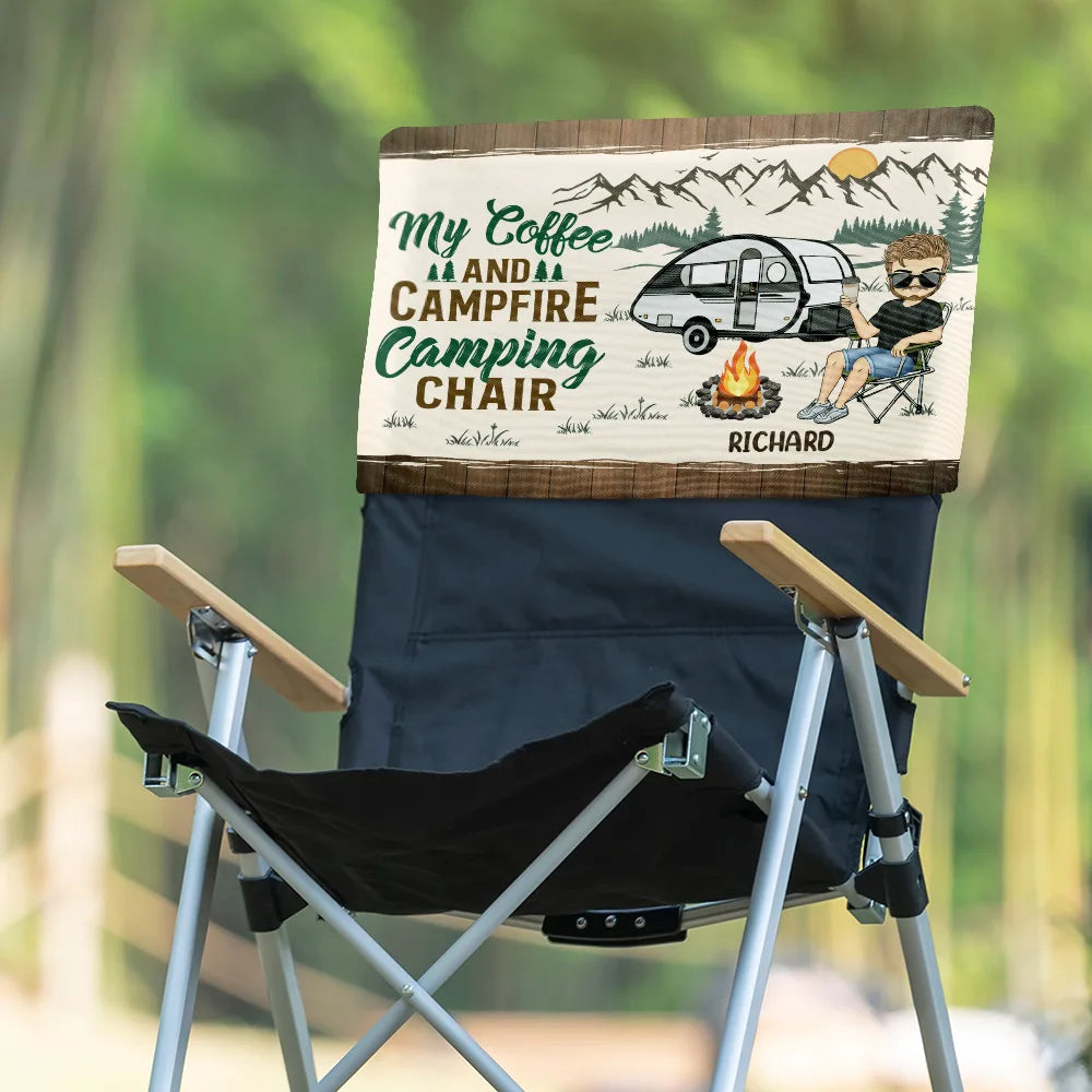 My Coffee And Campfire Camping Chair - Personalized Folding Chair Cover