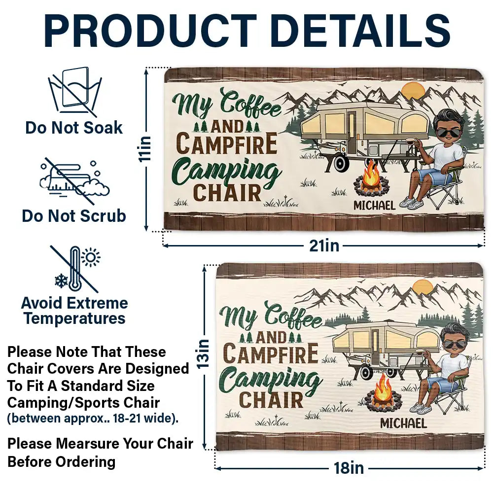 My Coffee And Campfire Camping Chair - Personalized Folding Chair Cover
