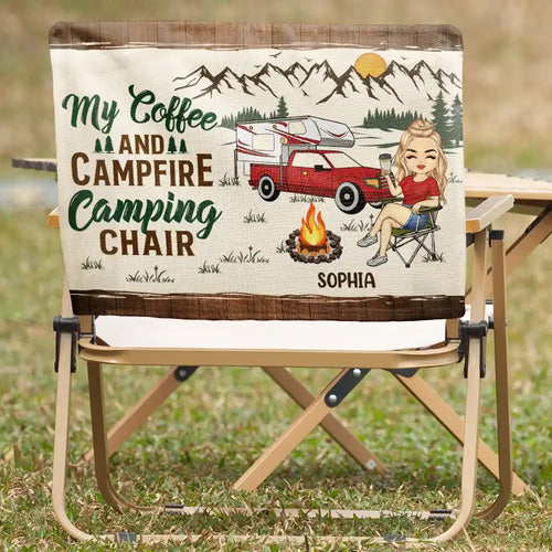 My Coffee And Campfire Camping Chair - Personalized Folding Chair Cover