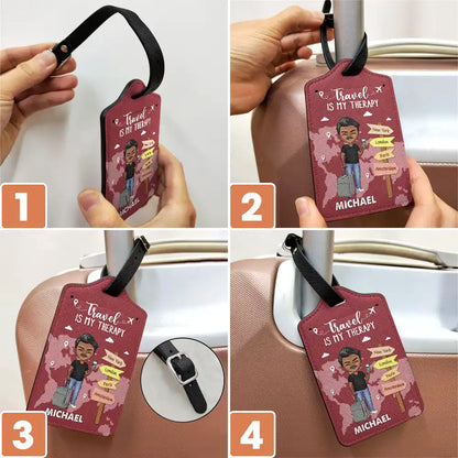 Adventure Awaits Travel Is My Therapy - Personalized Luggage Tag