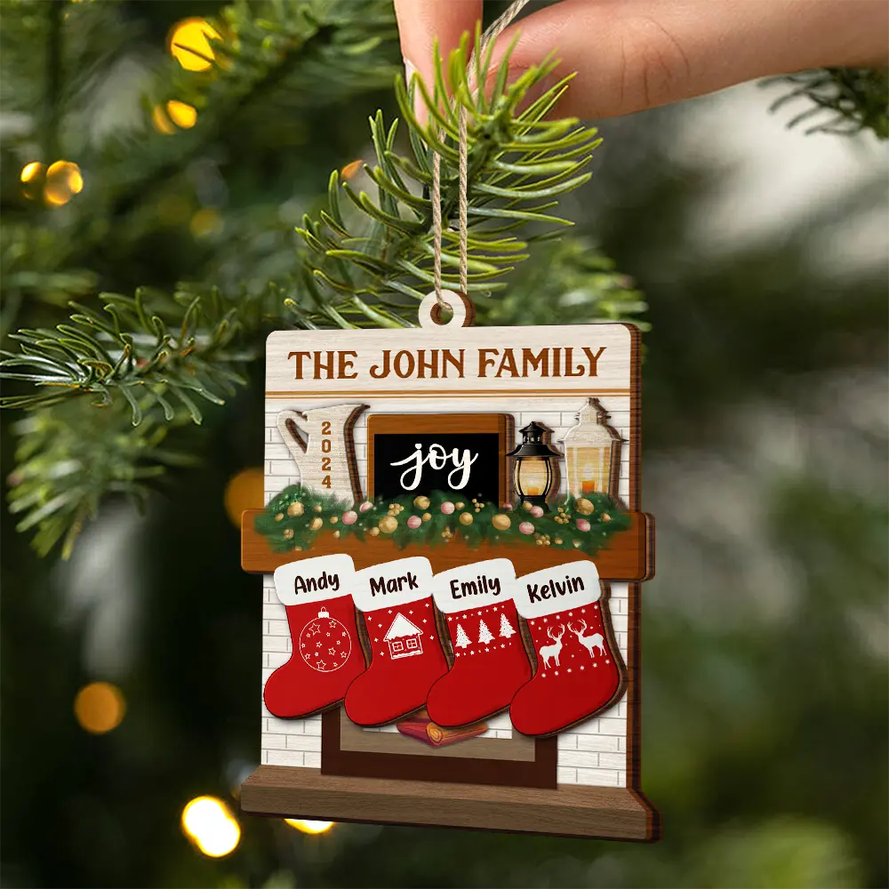 Merry Christmas Family Stockings - Personalized 2-Layered Wooden Ornament