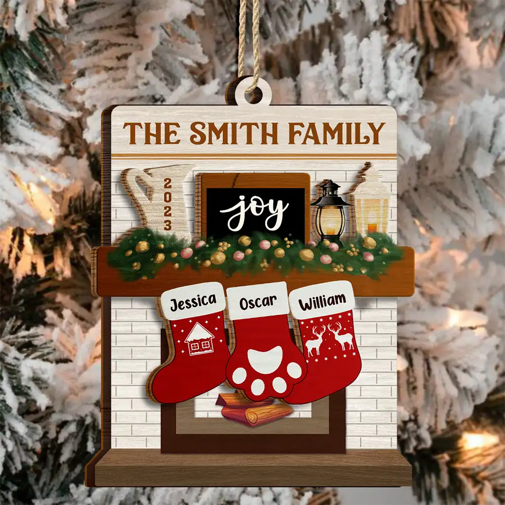 Merry Christmas Family Stockings - Personalized 2-Layered Wooden Ornament